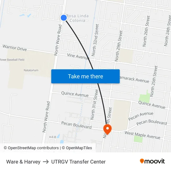 Ware & Harvey to UTRGV Transfer Center map