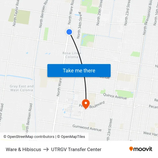 Ware & Hibiscus to UTRGV Transfer Center map