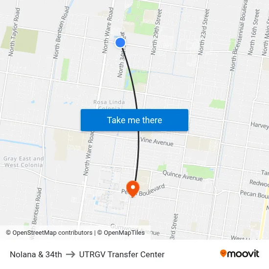 Nolana & 34th to UTRGV Transfer Center map