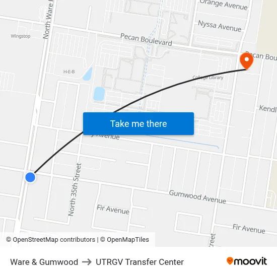Ware & Gumwood to UTRGV Transfer Center map