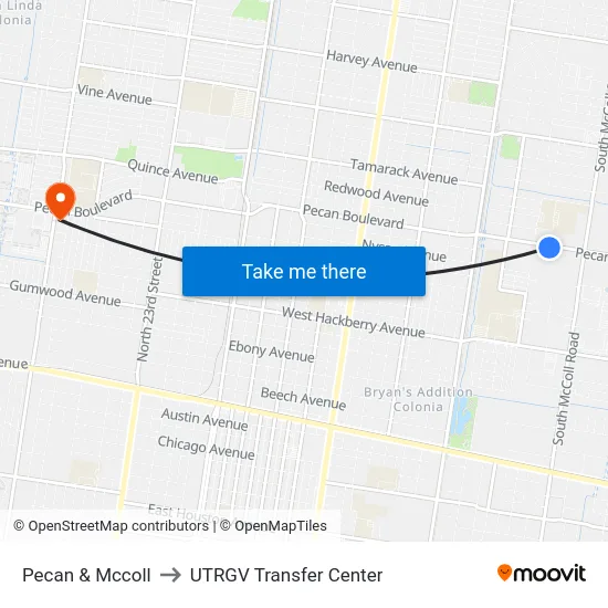 Pecan & Mccoll to UTRGV Transfer Center map