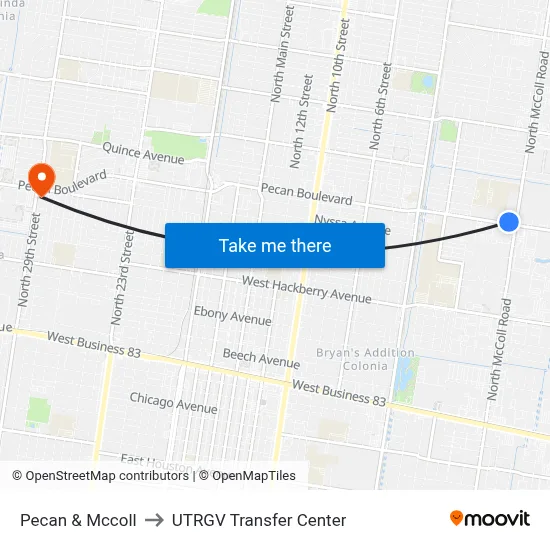 Pecan & Mccoll to UTRGV Transfer Center map