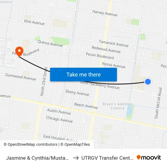 Jasmine & Cynthia/Mustang to UTRGV Transfer Center map
