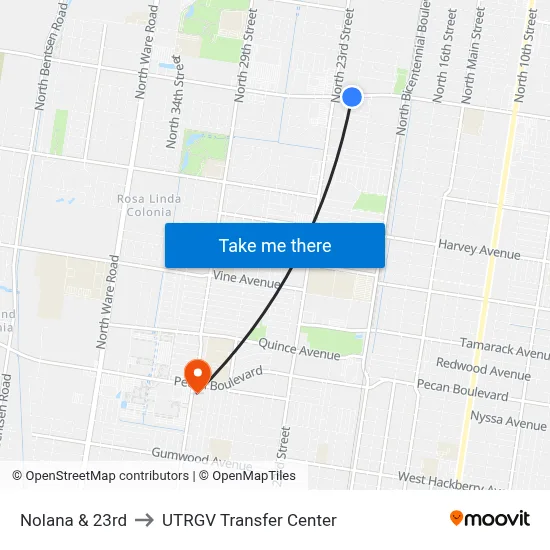 Nolana & 23rd to UTRGV Transfer Center map