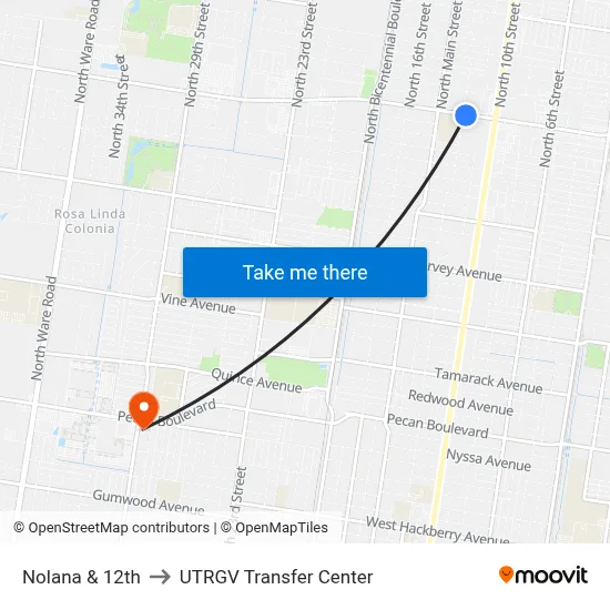 Nolana & 12th to UTRGV Transfer Center map