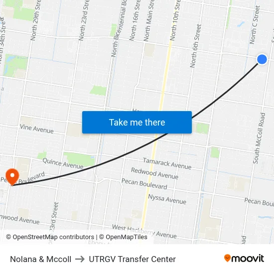 Nolana & Mccoll to UTRGV Transfer Center map