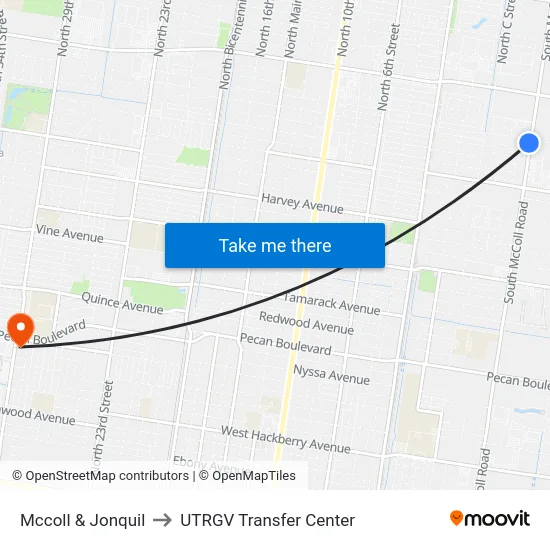 Mccoll & Jonquil to UTRGV Transfer Center map