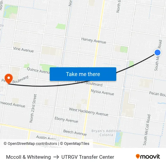 Mccoll & Whitewing to UTRGV Transfer Center map
