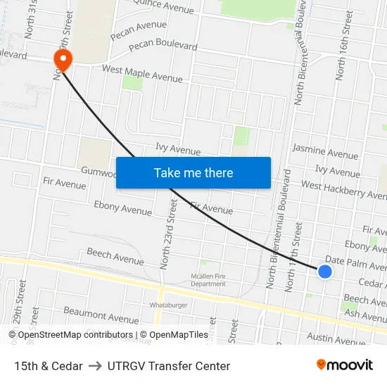 15th & Cedar to UTRGV Transfer Center map