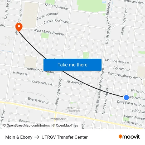 Main & Ebony to UTRGV Transfer Center map