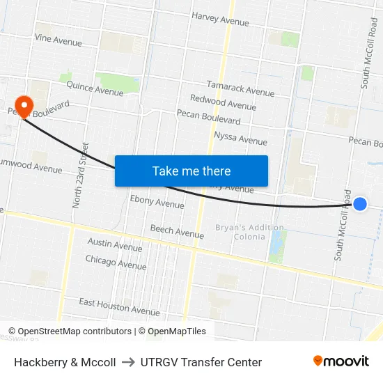 Hackberry & Mccoll to UTRGV Transfer Center map