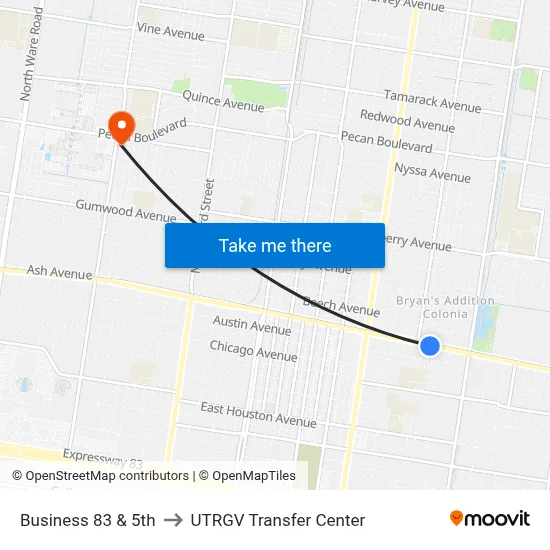 Business 83 & 5th to UTRGV Transfer Center map