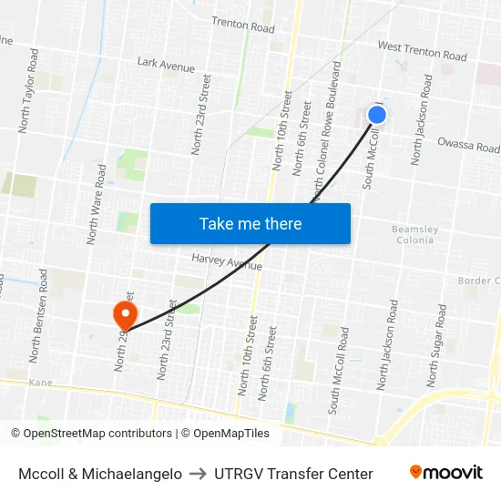 Mccoll & Michaelangelo to UTRGV Transfer Center map