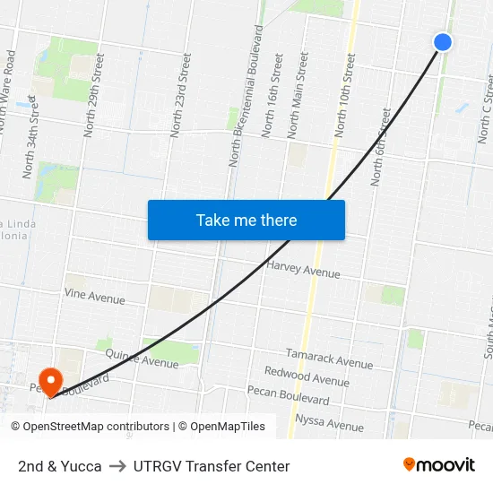 2nd & Yucca to UTRGV Transfer Center map