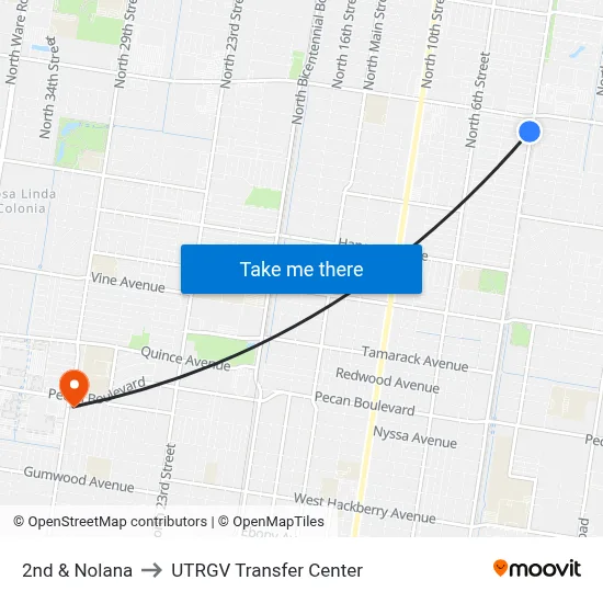 2nd & Nolana to UTRGV Transfer Center map