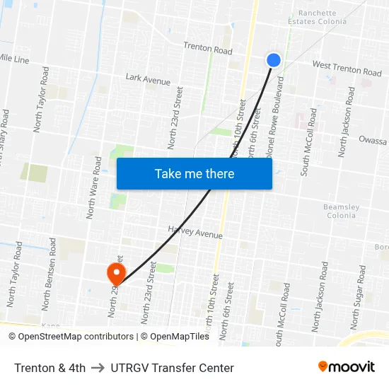 Trenton & 4th to UTRGV Transfer Center map