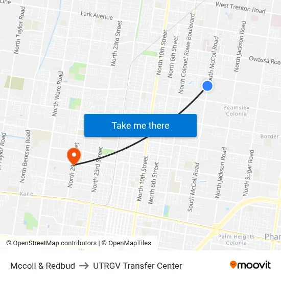 Mccoll & Redbud to UTRGV Transfer Center map