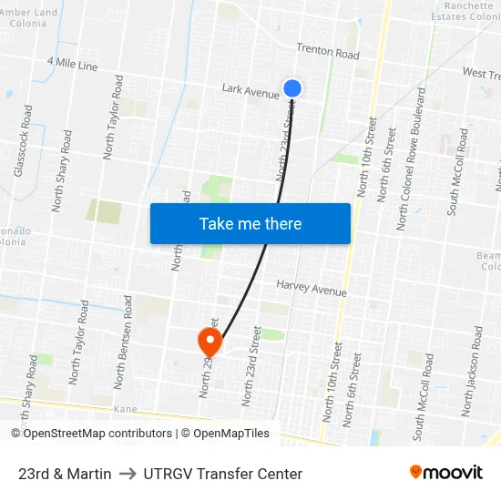 23rd & Martin to UTRGV Transfer Center map