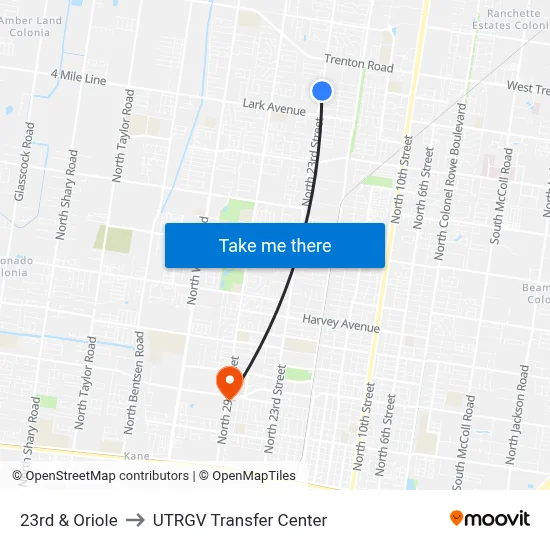 23rd & Oriole to UTRGV Transfer Center map