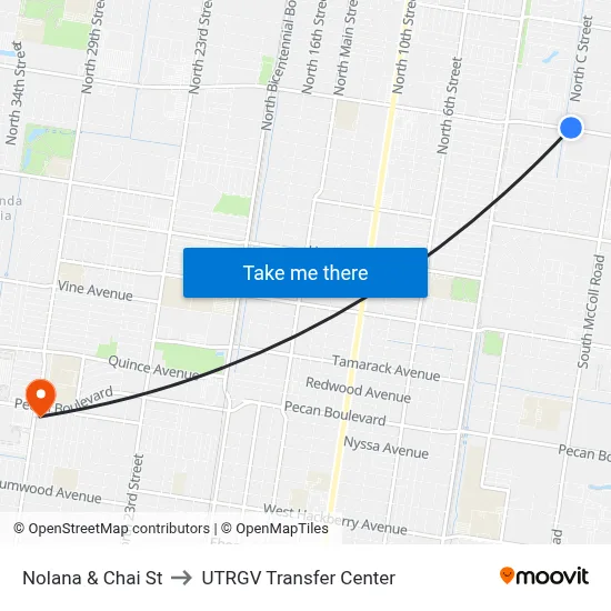 Nolana & Chai St to UTRGV Transfer Center map