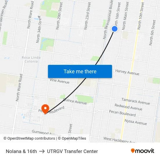 Nolana & 16th to UTRGV Transfer Center map