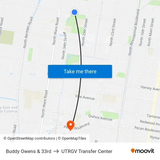 Buddy Owens & 33rd to UTRGV Transfer Center map