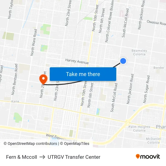 Fern & Mccoll to UTRGV Transfer Center map