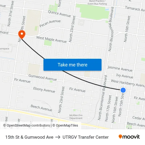 15th St & Gumwood Ave to UTRGV Transfer Center map