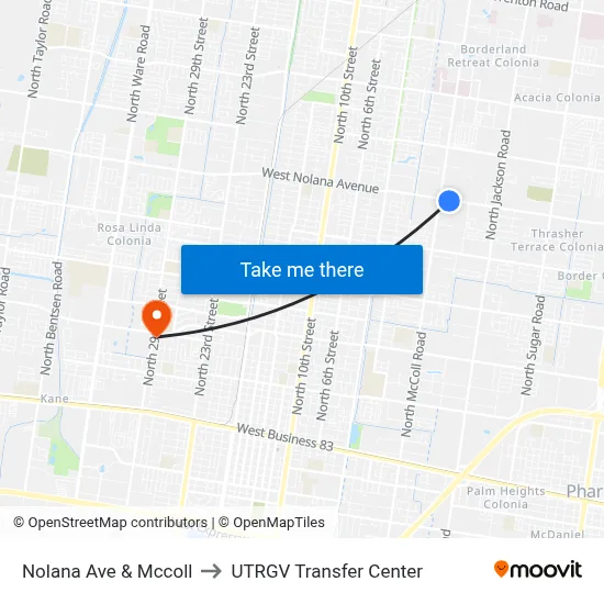 Nolana Ave & Mccoll to UTRGV Transfer Center map