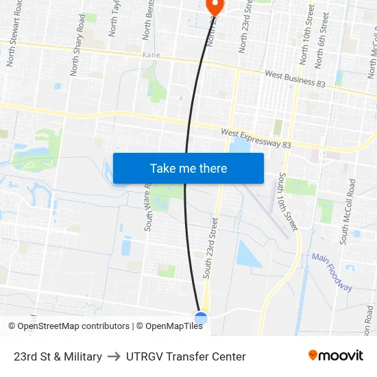 23rd St & Military to UTRGV Transfer Center map