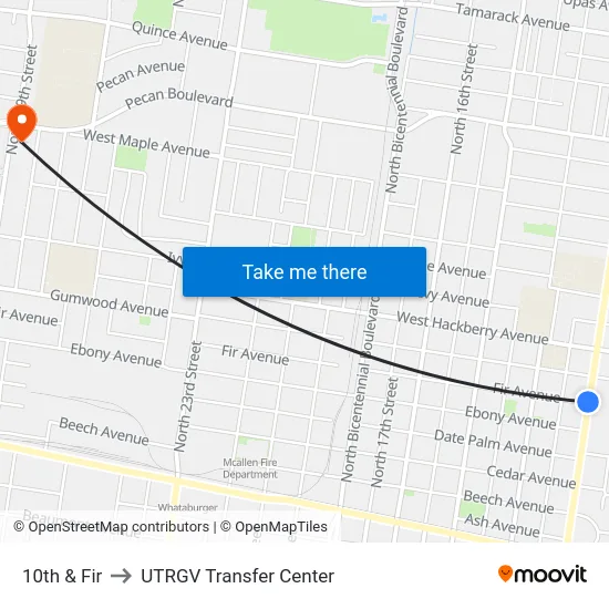 10th & Fir to UTRGV Transfer Center map