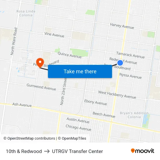 10th & Redwood to UTRGV Transfer Center map