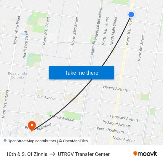10th & S. Of Zinnia to UTRGV Transfer Center map
