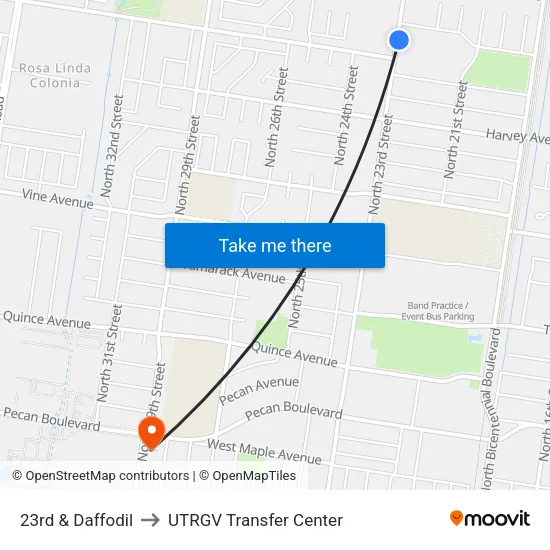 23rd & Daffodil to UTRGV Transfer Center map