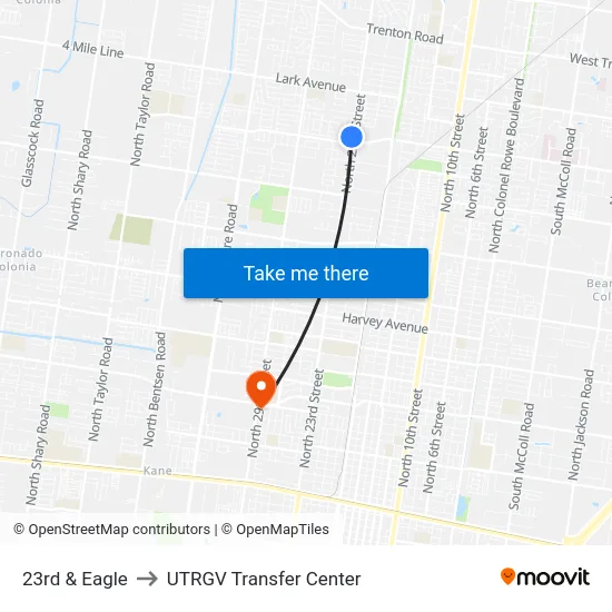 23rd & Eagle to UTRGV Transfer Center map