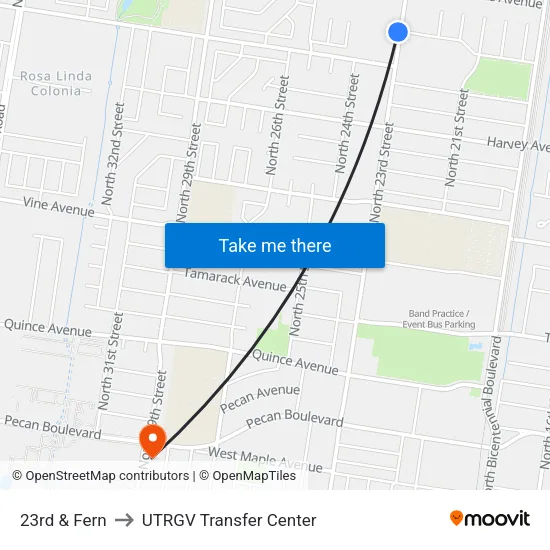 23rd & Fern to UTRGV Transfer Center map