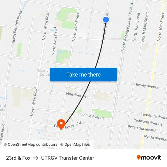 23rd & Fox to UTRGV Transfer Center map