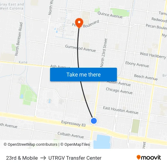 23rd & Mobile to UTRGV Transfer Center map