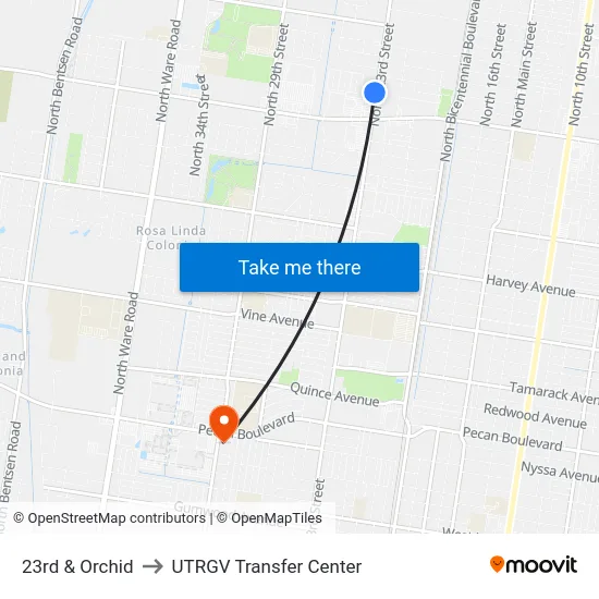 23rd & Orchid to UTRGV Transfer Center map