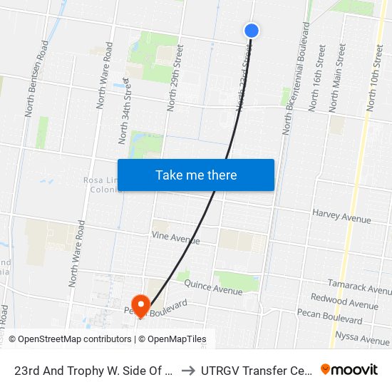23rd And Trophy W. Side Of 23rd to UTRGV Transfer Center map