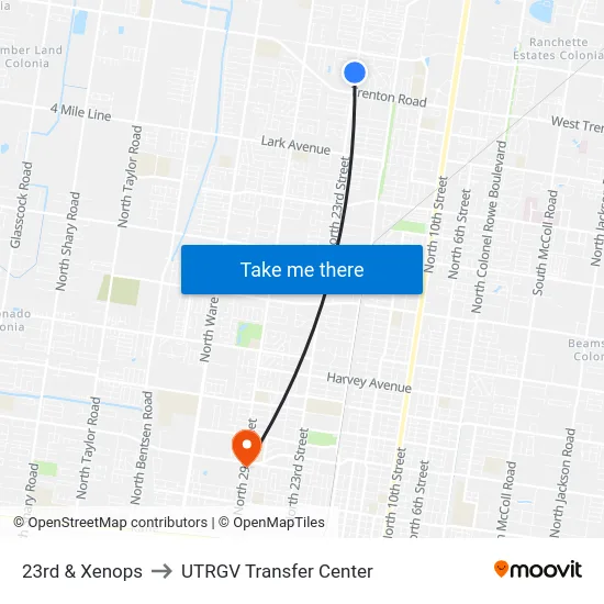 23rd & Xenops to UTRGV Transfer Center map