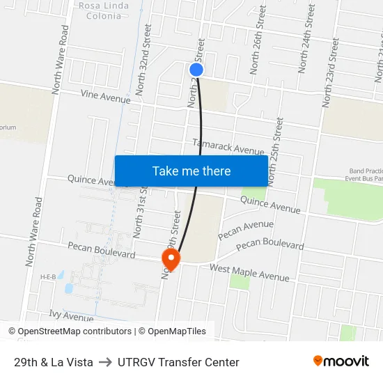 29th & La Vista to UTRGV Transfer Center map