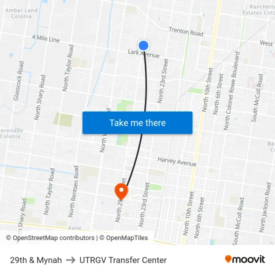 29th & Mynah to UTRGV Transfer Center map