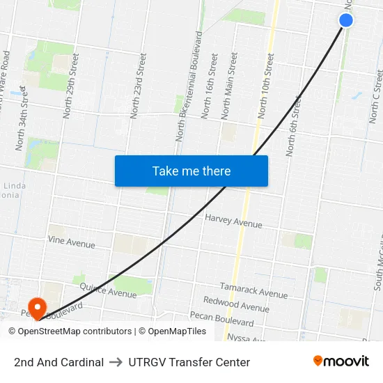 2nd And Cardinal to UTRGV Transfer Center map