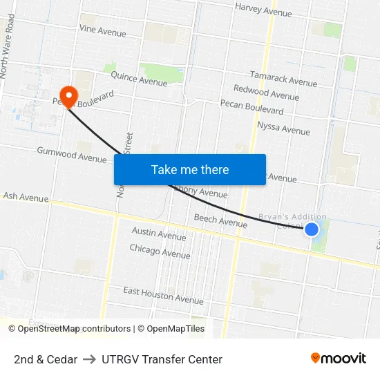 2nd & Cedar to UTRGV Transfer Center map