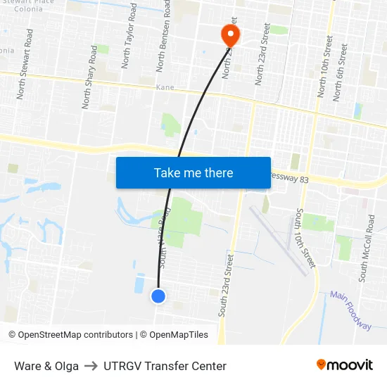 Ware & Olga to UTRGV Transfer Center map