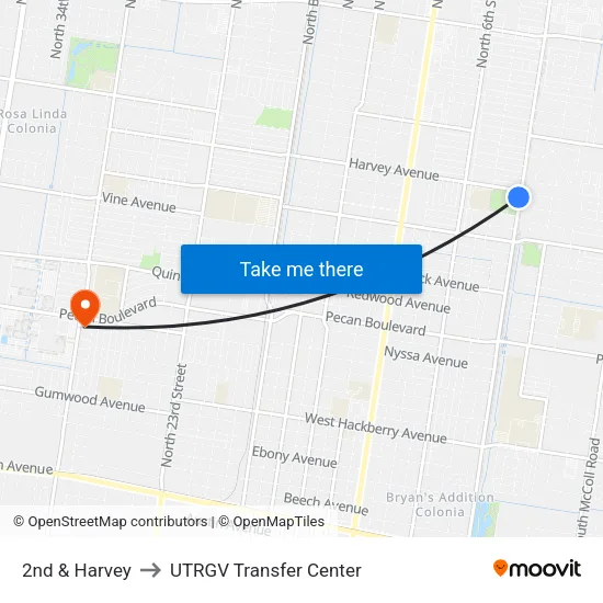 2nd & Harvey to UTRGV Transfer Center map