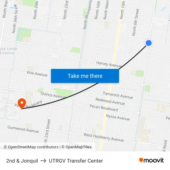 2nd & Jonquil to UTRGV Transfer Center map