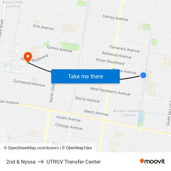 2nd & Nyssa to UTRGV Transfer Center map