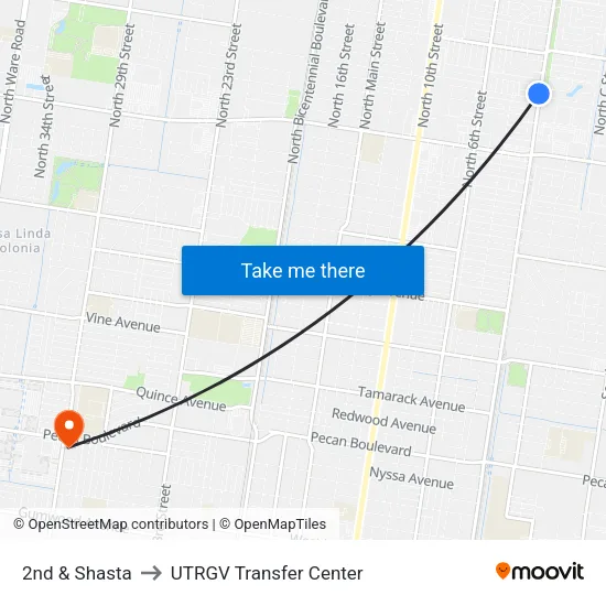 2nd & Shasta to UTRGV Transfer Center map